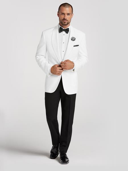 White tuxedo shop jacket black shirt